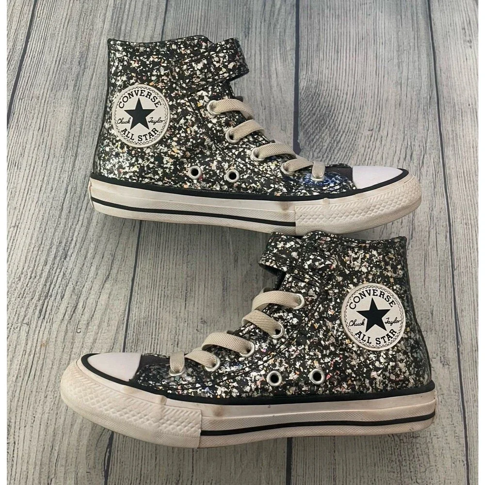 Silver Glitter High Top Converse All Stars Boy Girl Shoes, Size Youth 13.5
